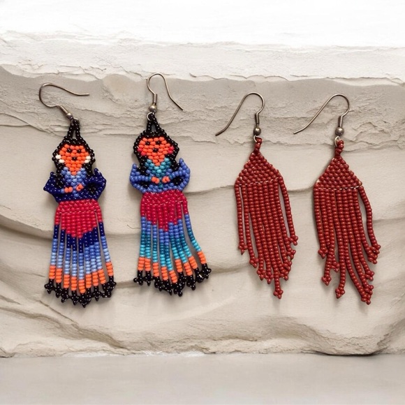 Handmade Jewelry - Colorful Beaded Earrings Set of 2 Handmade Pierced Earrings NWOT